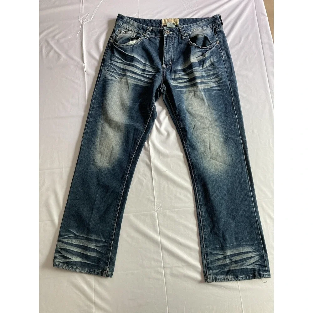 Vtg Ecko Unltd Jeans Men 36x30 Blue Denim 714 Straight Distressed Faded Wash Y2K
